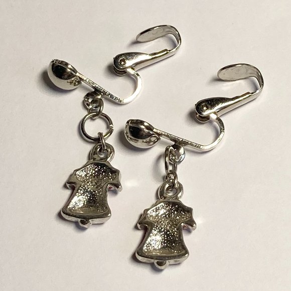 Vintage Christmas Bells Holly Clip On Earrings Red Green Enamel Silver Tone - Picture 6 of 8